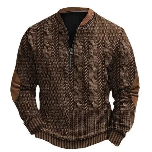 Printed Men's 3D Half Placket Zipper Sweatshirt Pullover