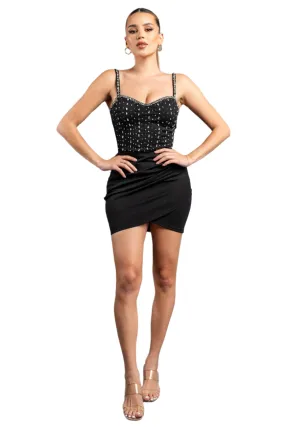 Privy - Luxe Rhinestone Embellished Wrap Hem Bodycon Mini Dress - Pd76679B