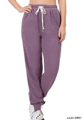 Purple Drawstring Waist Jogger Pants
