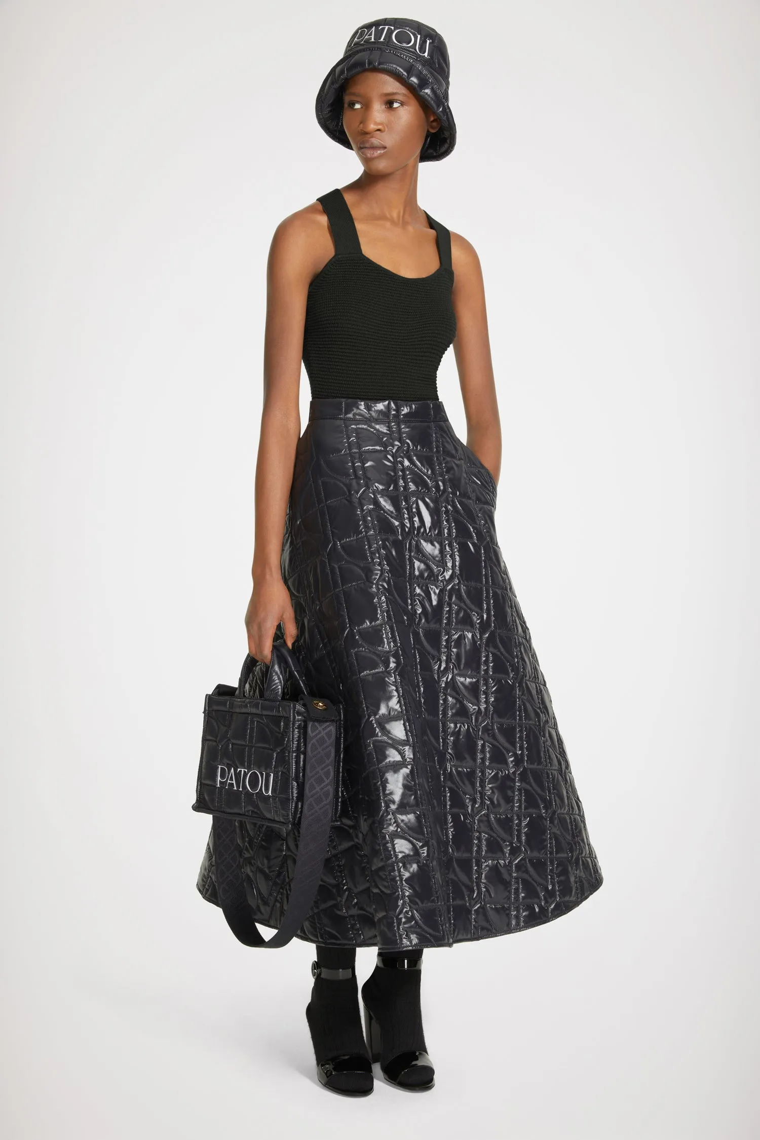 Quilted maxi skirt in recycled polyamide