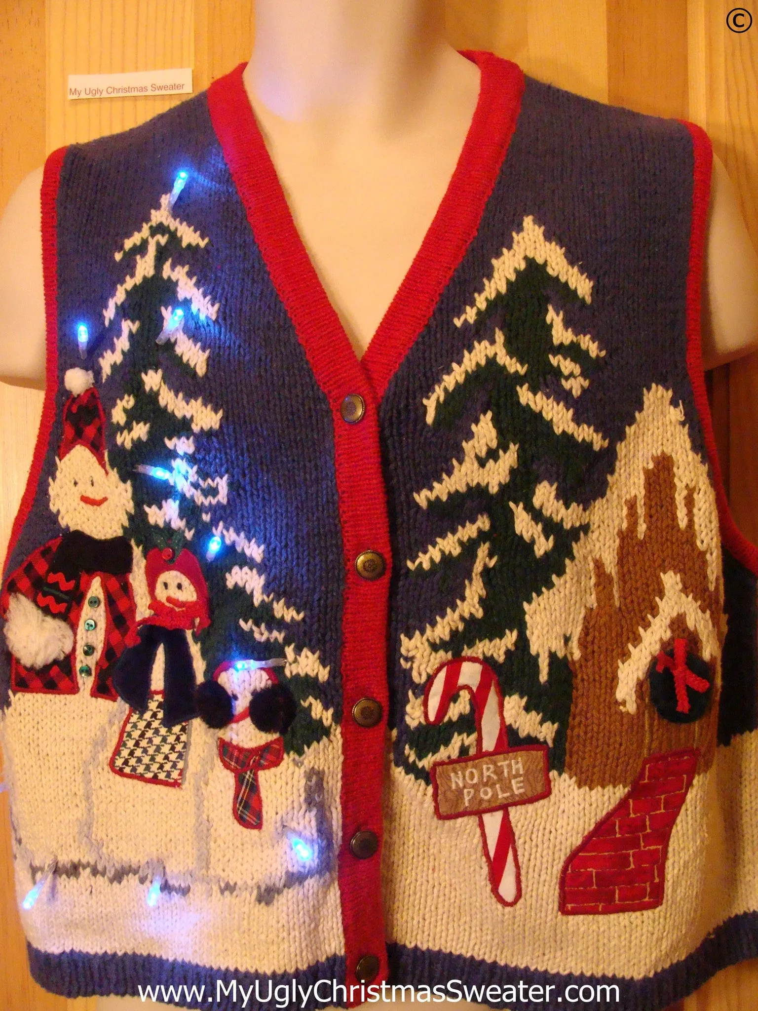 Reindeer North Pole Tacky Christmas Sweater Vest with Lights
