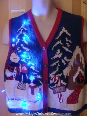 Reindeer North Pole Tacky Christmas Sweater Vest with Lights