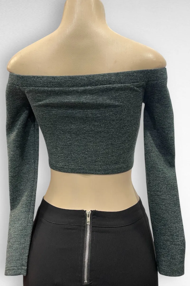 Rhinestone Off Shoulder Sweater Crop Top