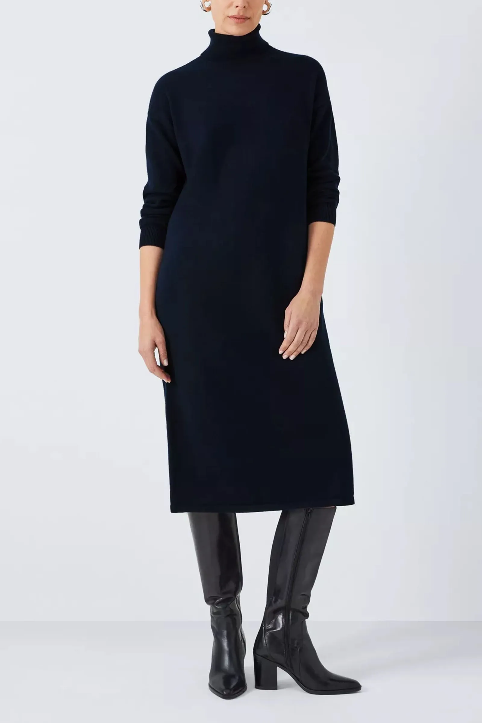 Roll Neck Knit Dress, Dark Sapphire