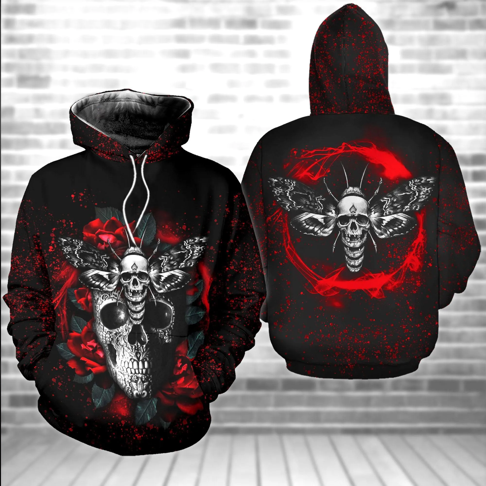Rose Butterfly Skull Gothic Artwork Combo Hoodie and Leggings