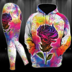 Rose Skull Gothic Colorful Artwork Combo Hoodie and Leggings