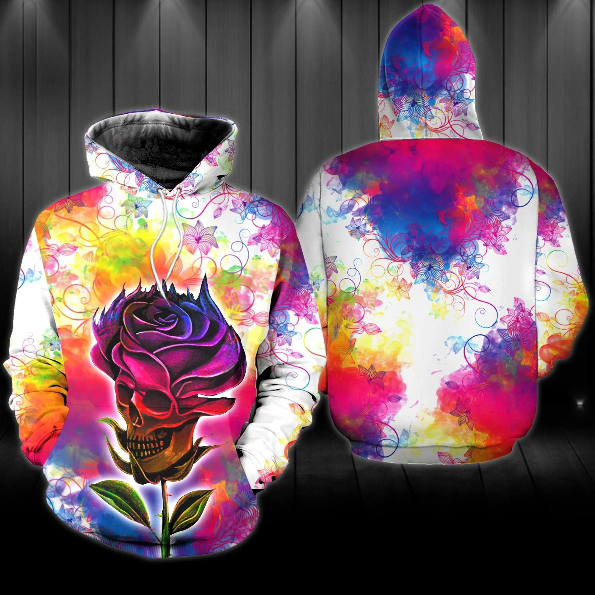 Rose Skull Gothic Colorful Artwork Combo Hoodie and Leggings