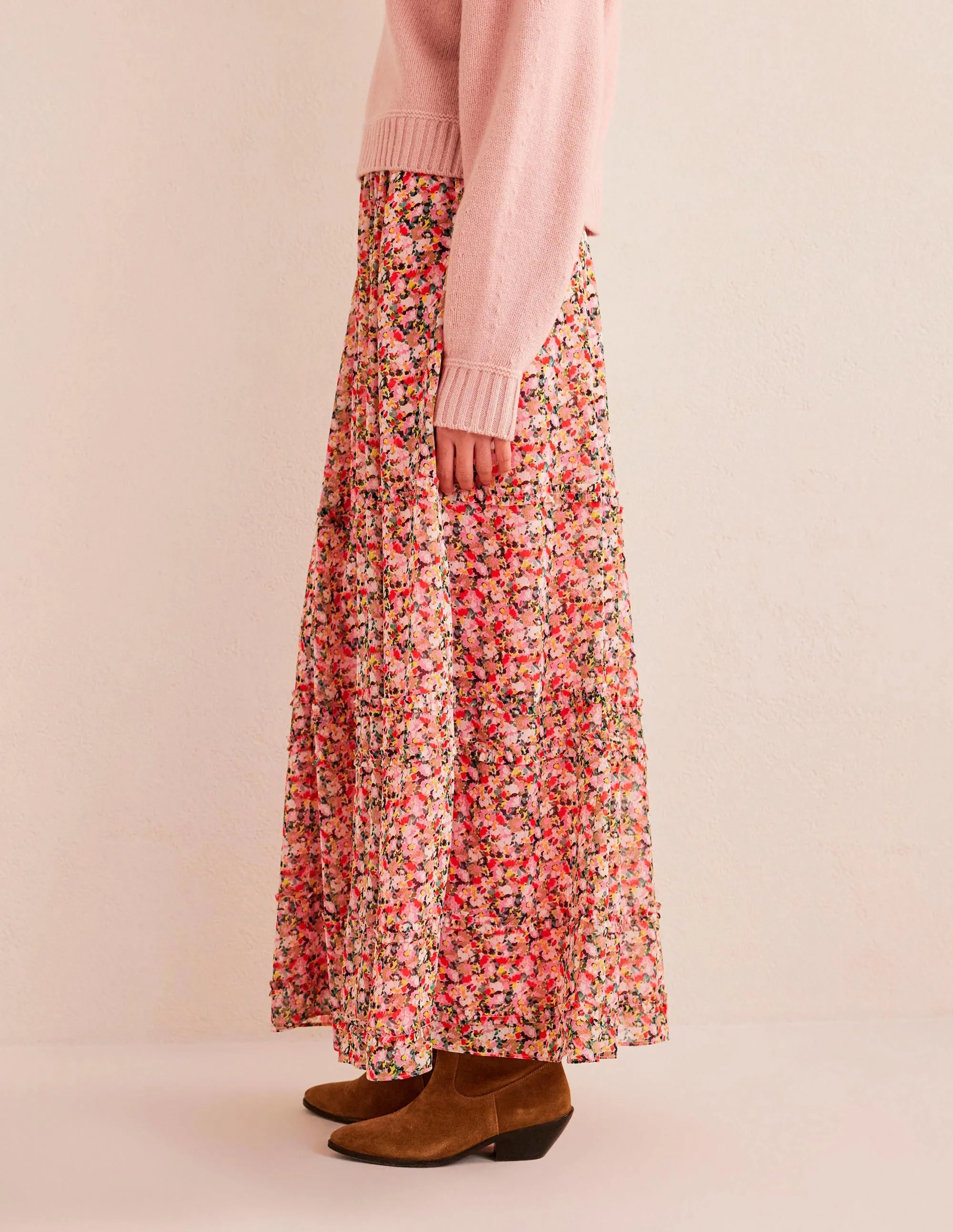 Ruffle Crinkle Maxi Skirt-Multi, Painterly Floret