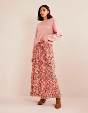Ruffle Crinkle Maxi Skirt-Multi, Painterly Floret