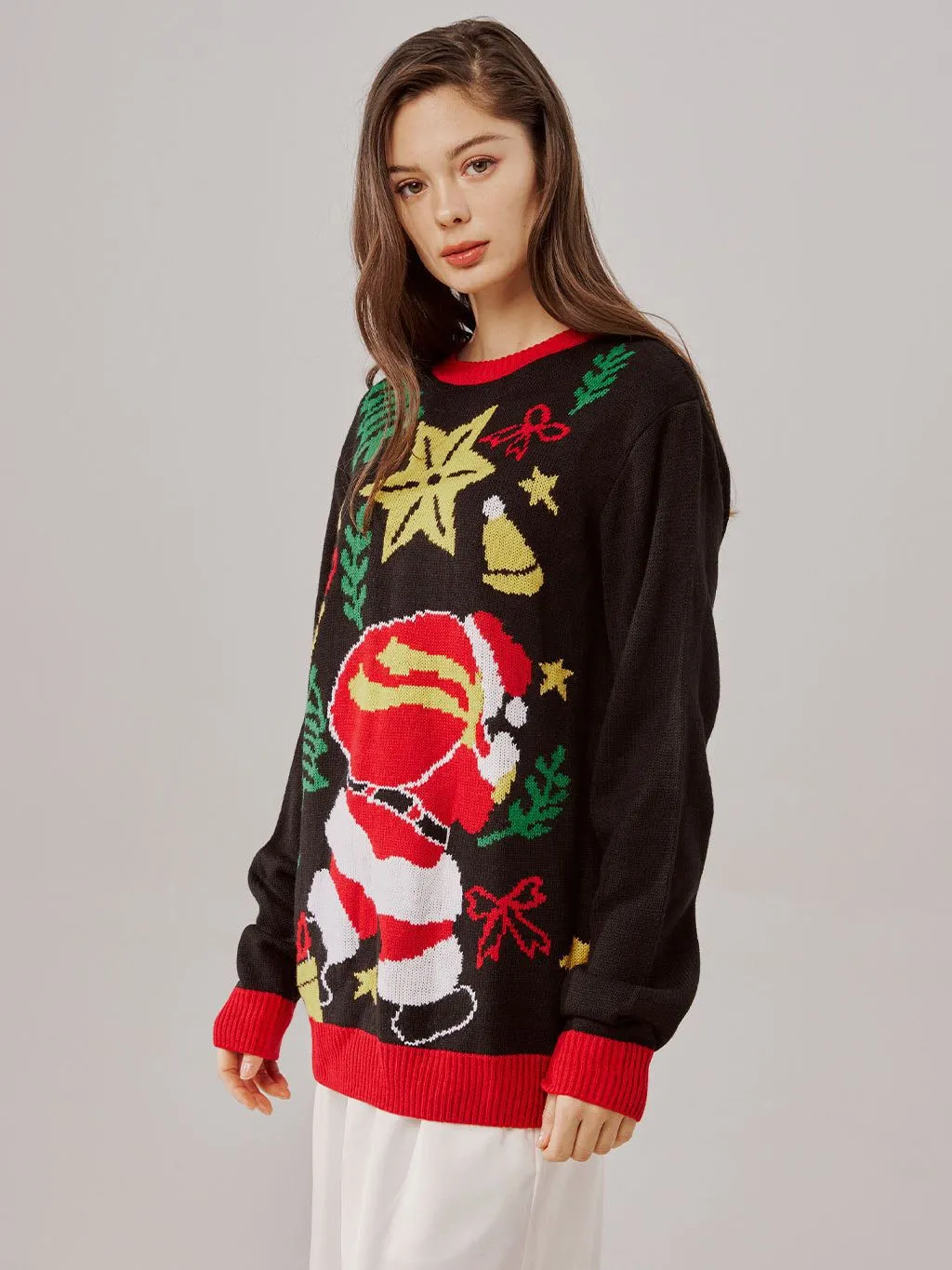 Santa Gift Pattern Ugly Christmas Knitted Pullover Sweater