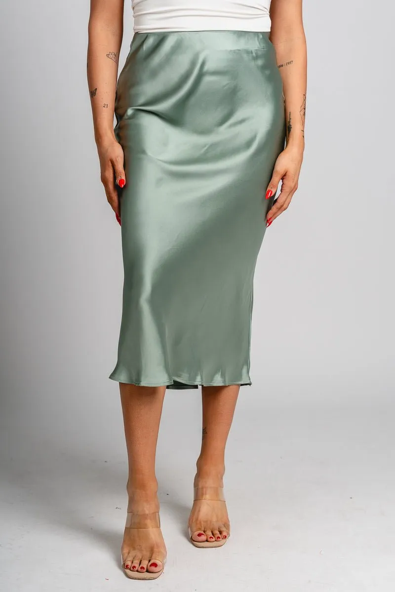 Satin midi skirt sage green