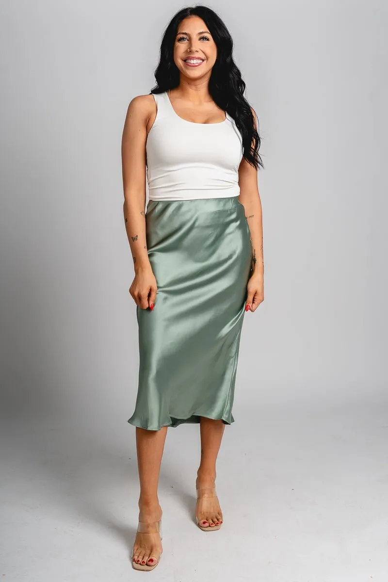Satin midi skirt sage green