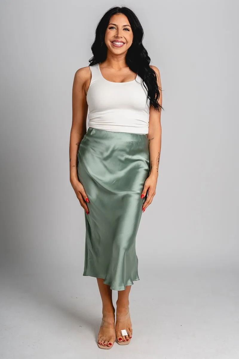 Satin midi skirt sage green