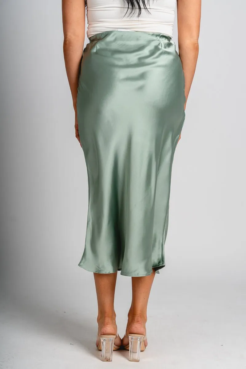 Satin midi skirt sage green