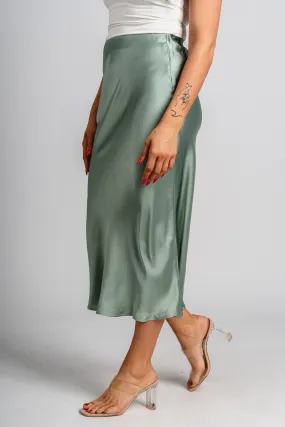 Satin midi skirt sage green