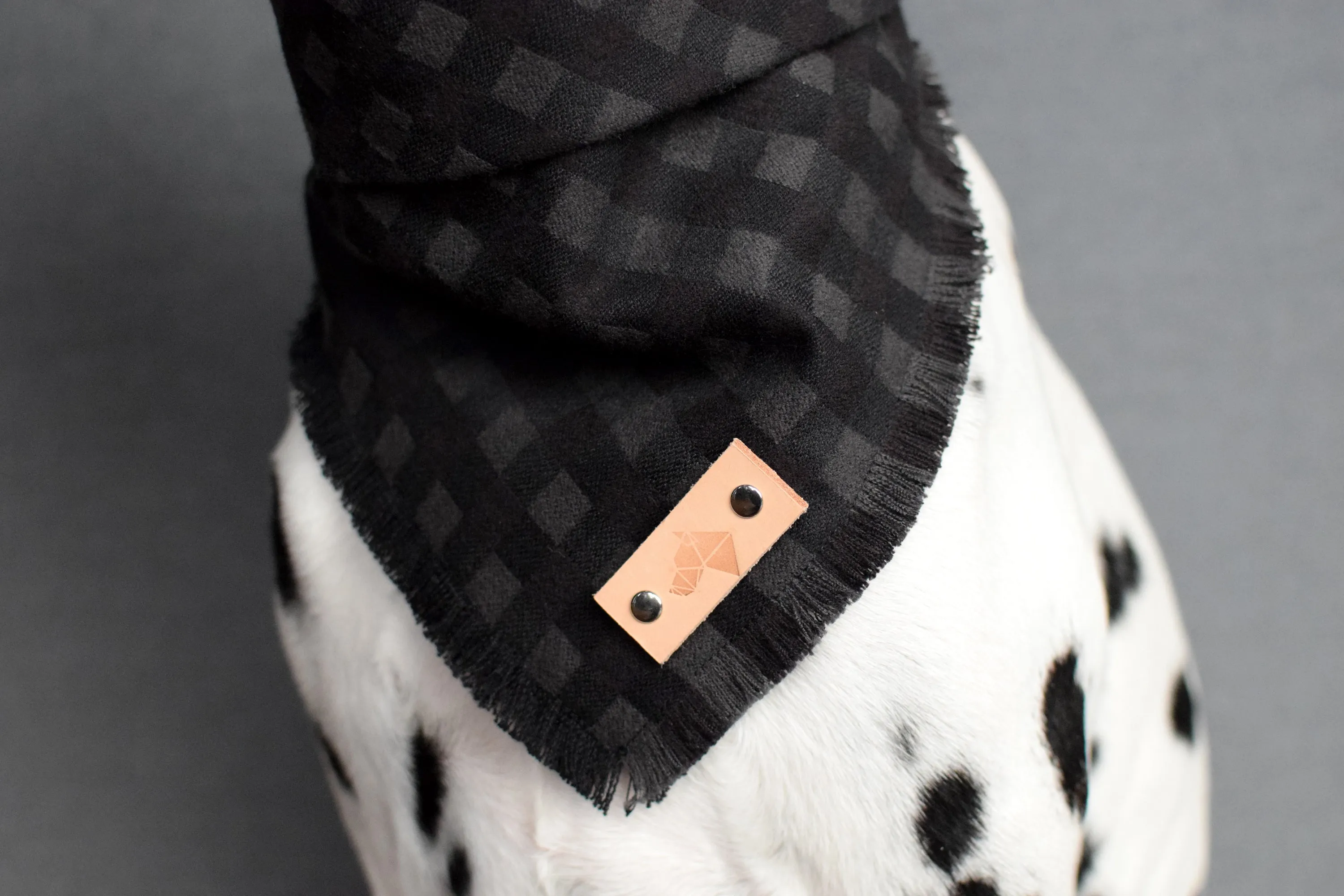 SEPIA Fringed Flannel Dog Bandana - Snap/Tie On Cotton Scarf