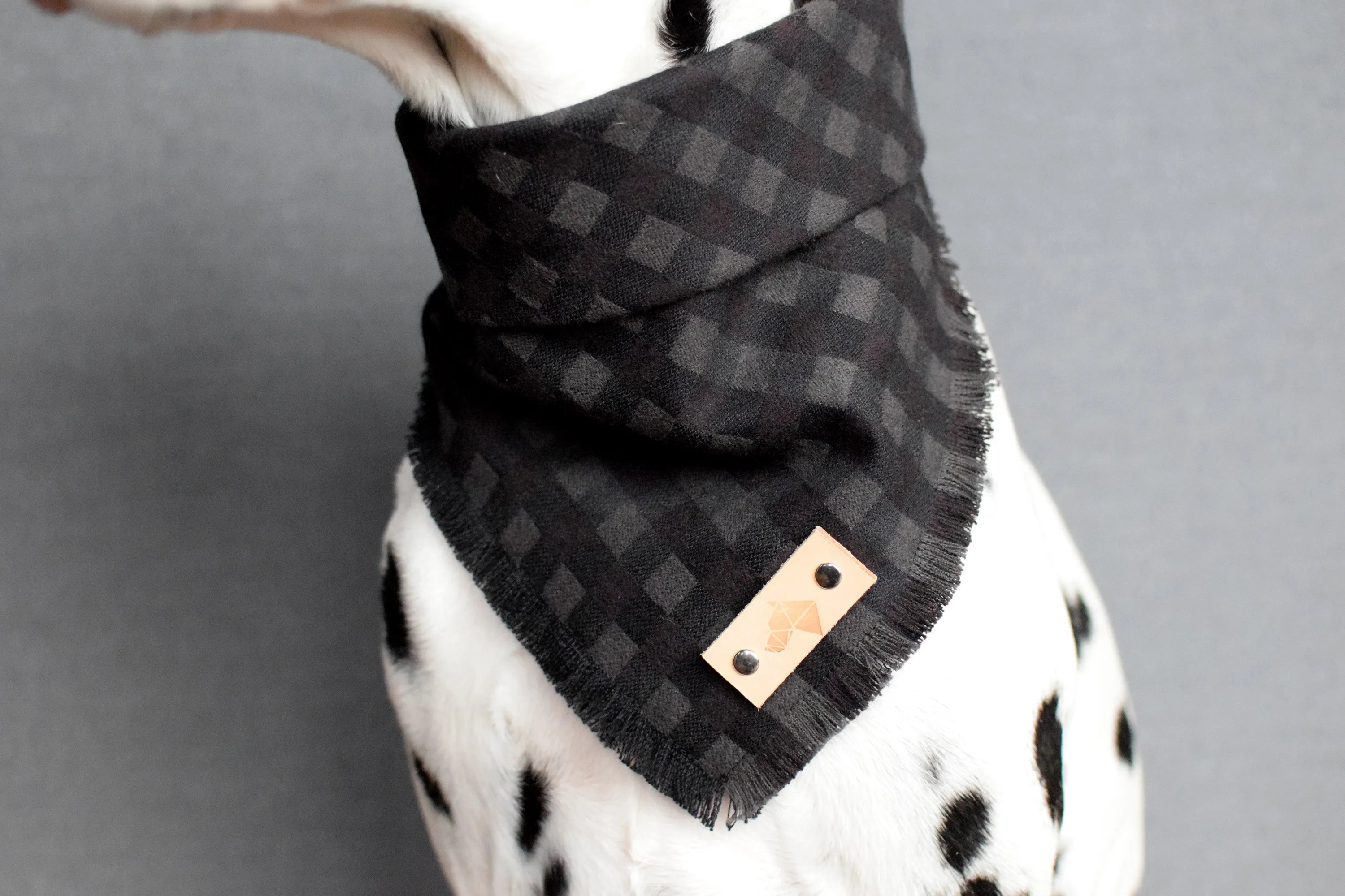 SEPIA Fringed Flannel Dog Bandana - Snap/Tie On Cotton Scarf