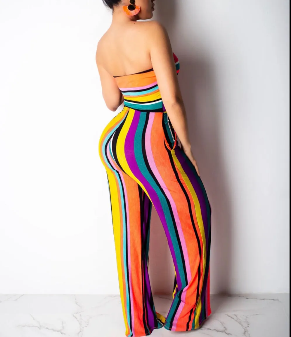 Sexy Comfortable Colorful Striped Strapless Jumpsuit