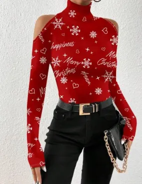 Shein Turtleneck Off Shoulder Long Sleeves Simple T-Shirt /