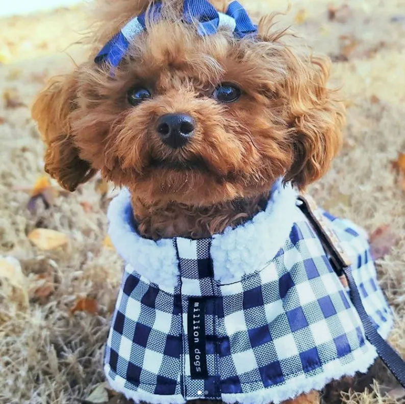 Sherpa Winter Coat - Navy Gingham Check