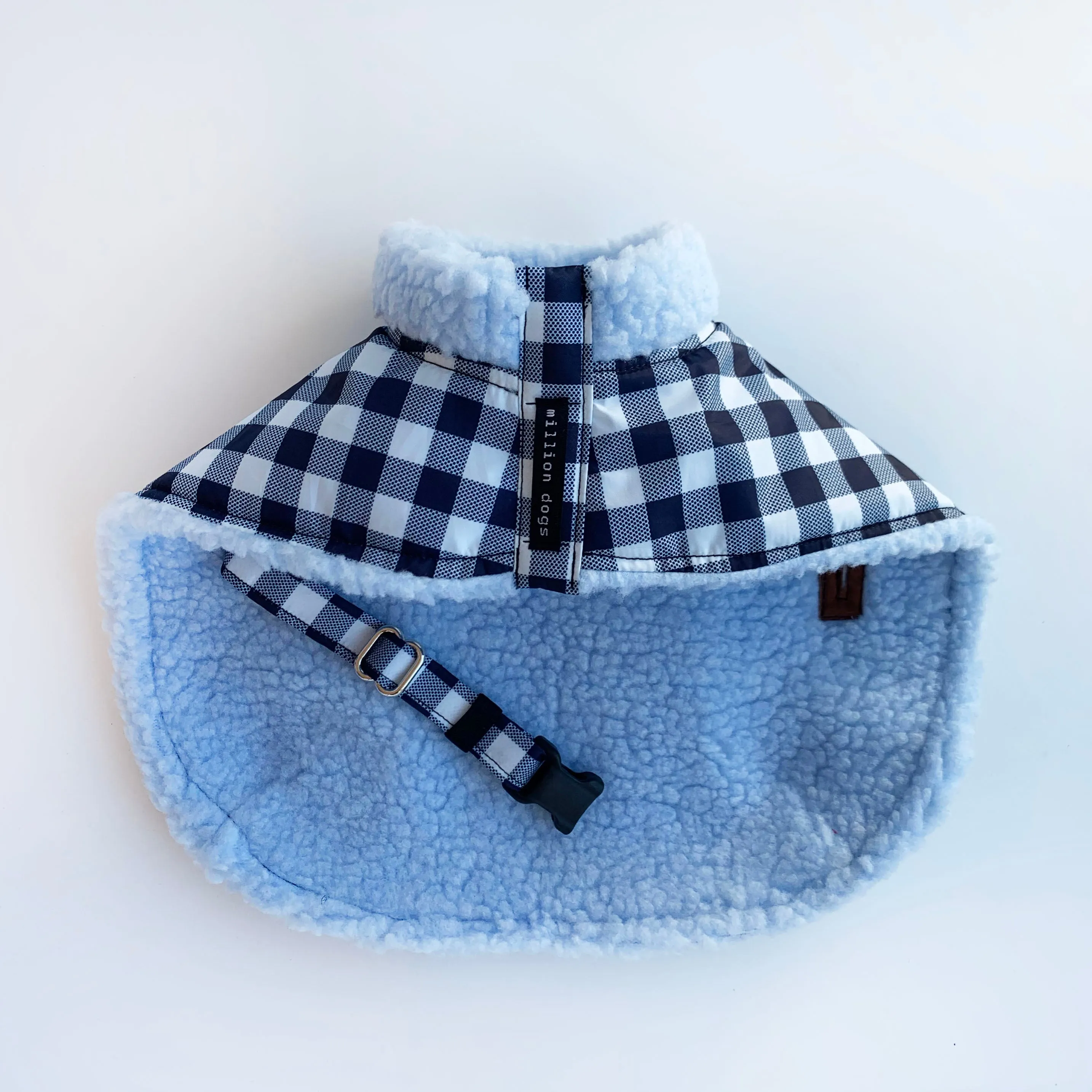Sherpa Winter Coat - Navy Gingham Check