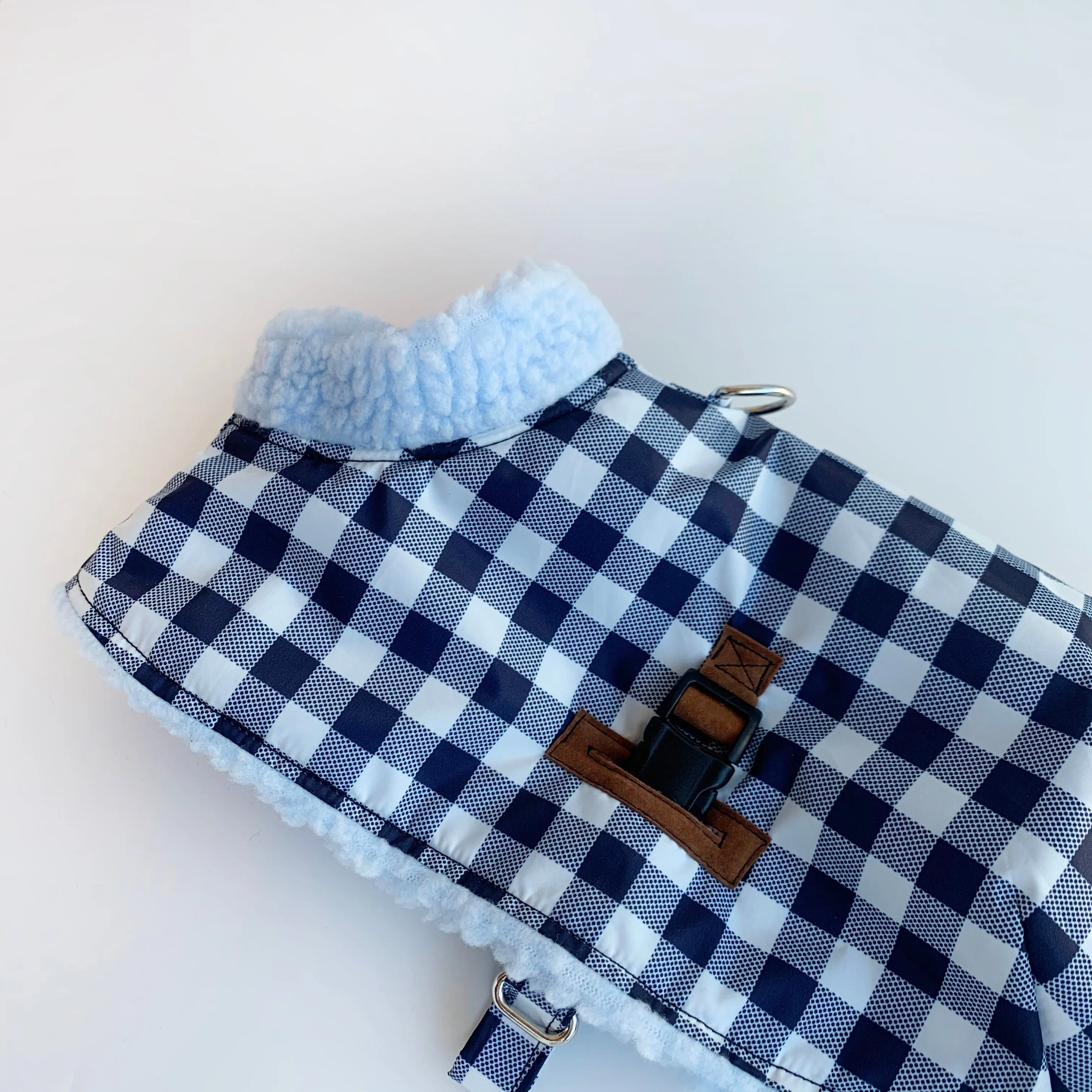 Sherpa Winter Coat - Navy Gingham Check