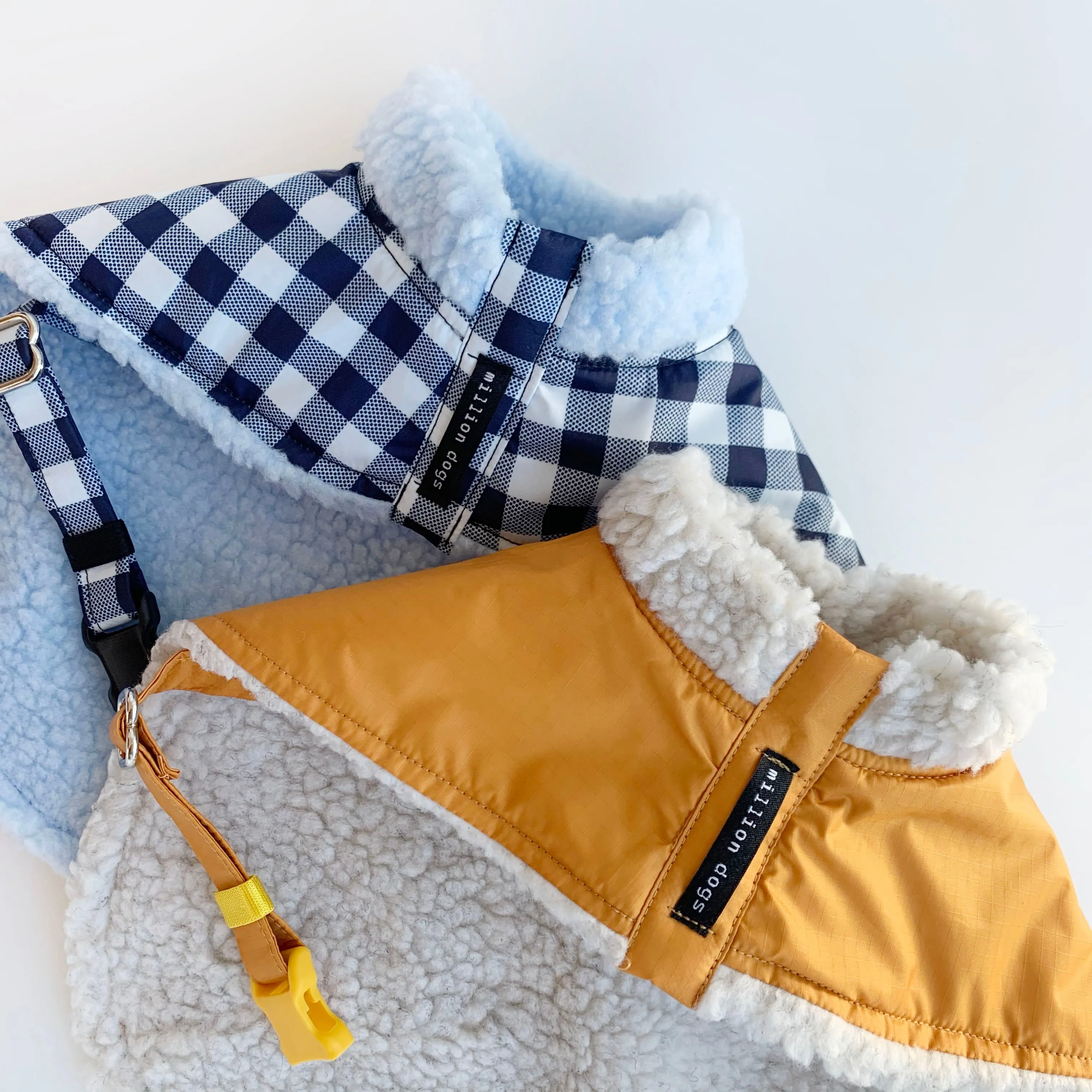 Sherpa Winter Coat - Navy Gingham Check