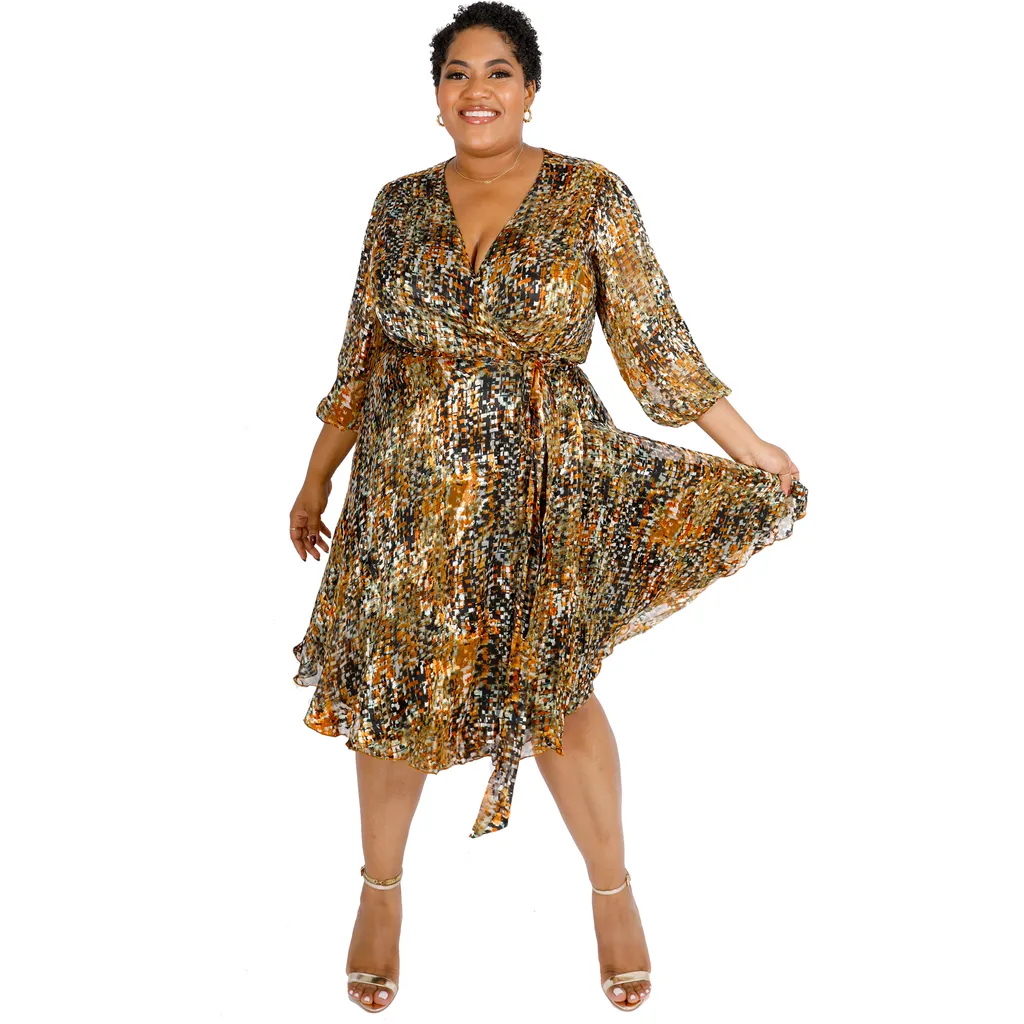 Silk Charmeuse Burnout Wrap Dress