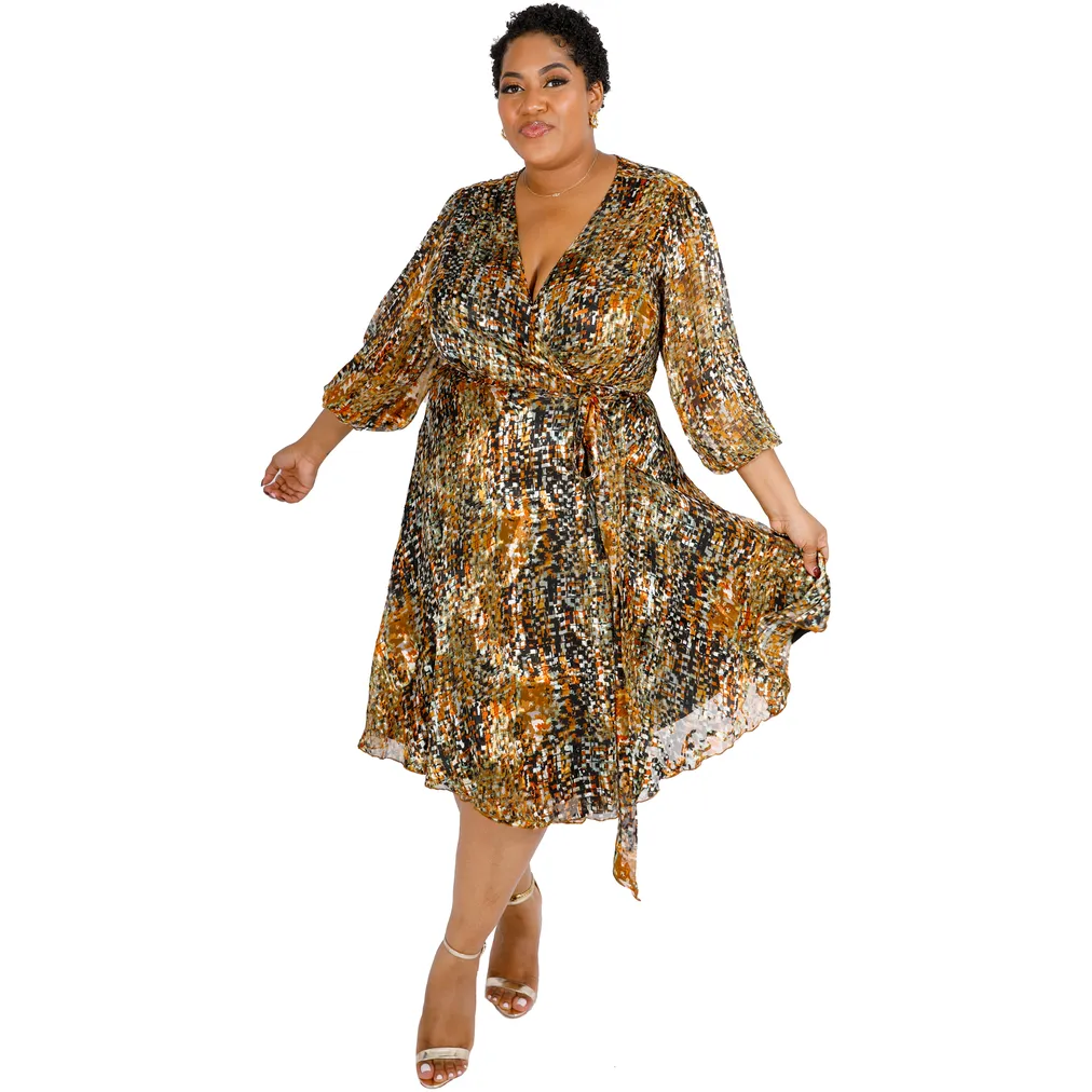 Silk Charmeuse Burnout Wrap Dress