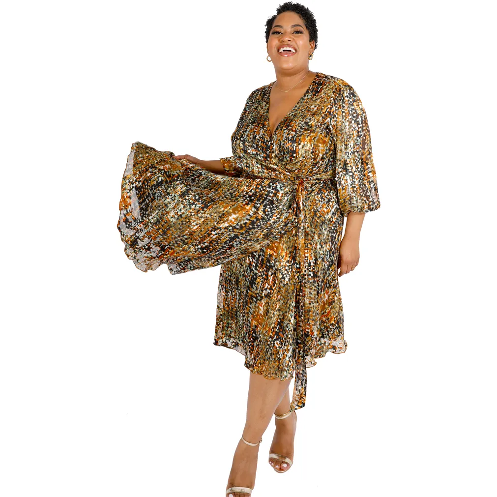 Silk Charmeuse Burnout Wrap Dress
