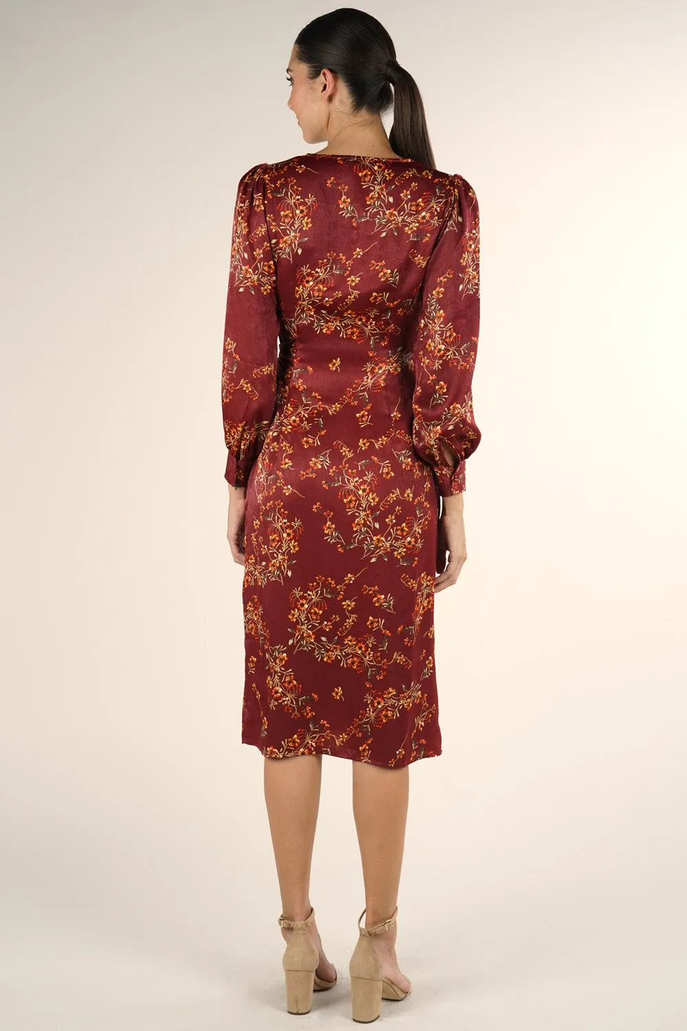 Silky Floral Midi Wrap Dress