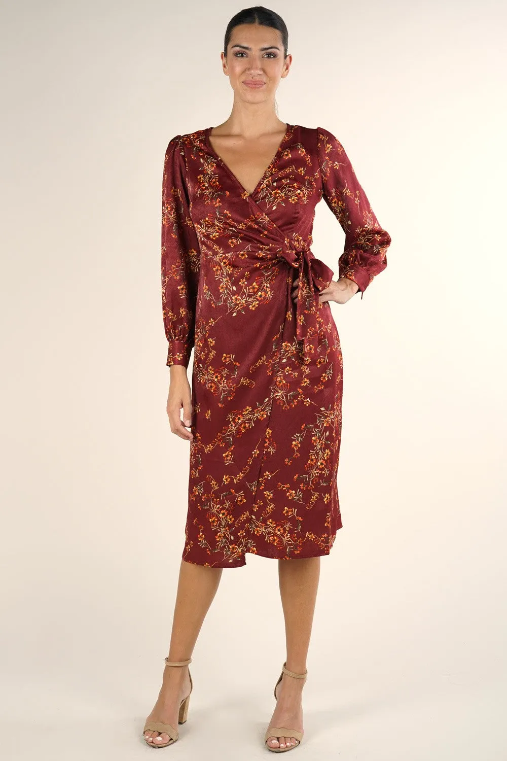 Silky Floral Midi Wrap Dress