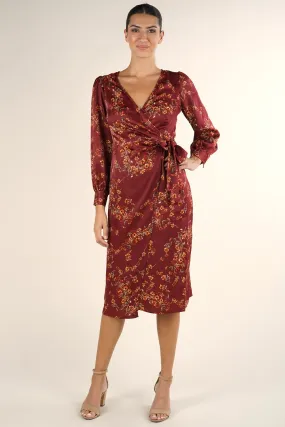 Silky Floral Midi Wrap Dress