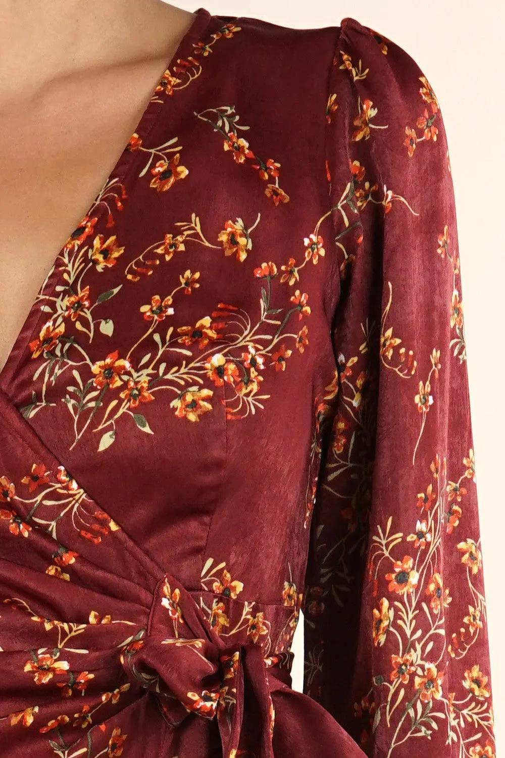 Silky Floral Midi Wrap Dress