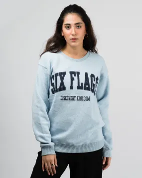 Six Flag Embroidered Irish Knitted Sweater Blue