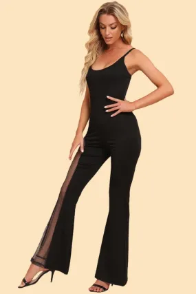 Sleek and Sexy Spliced Black Mesh Jumpsuit