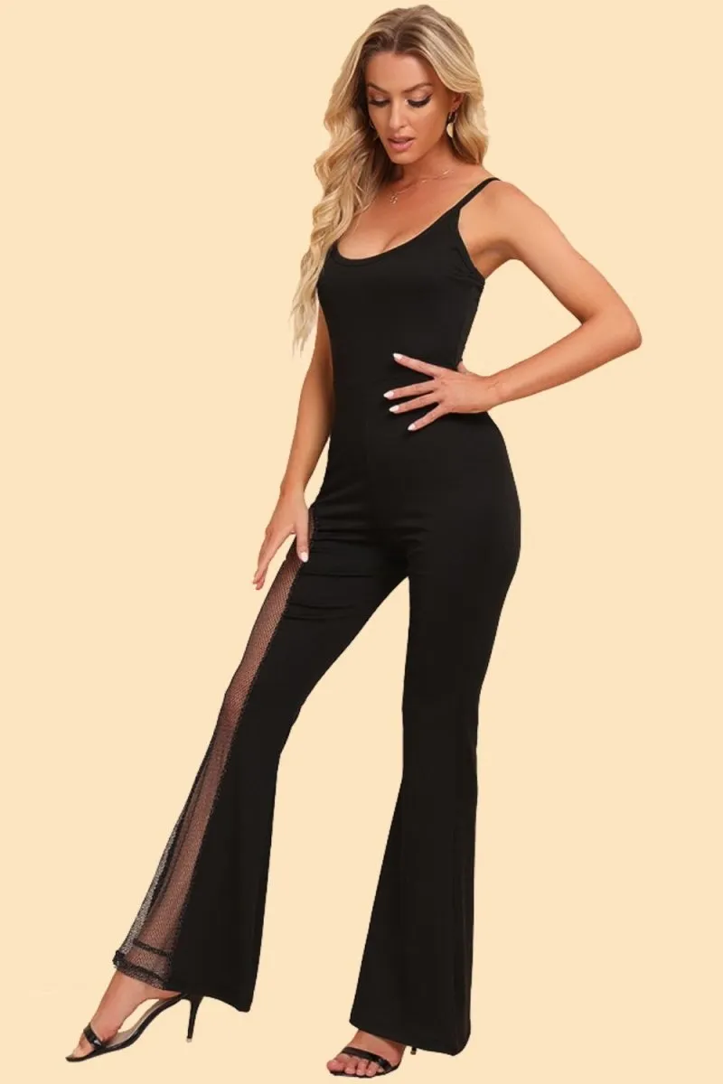 Sleek and Sexy Spliced Black Mesh Jumpsuit
