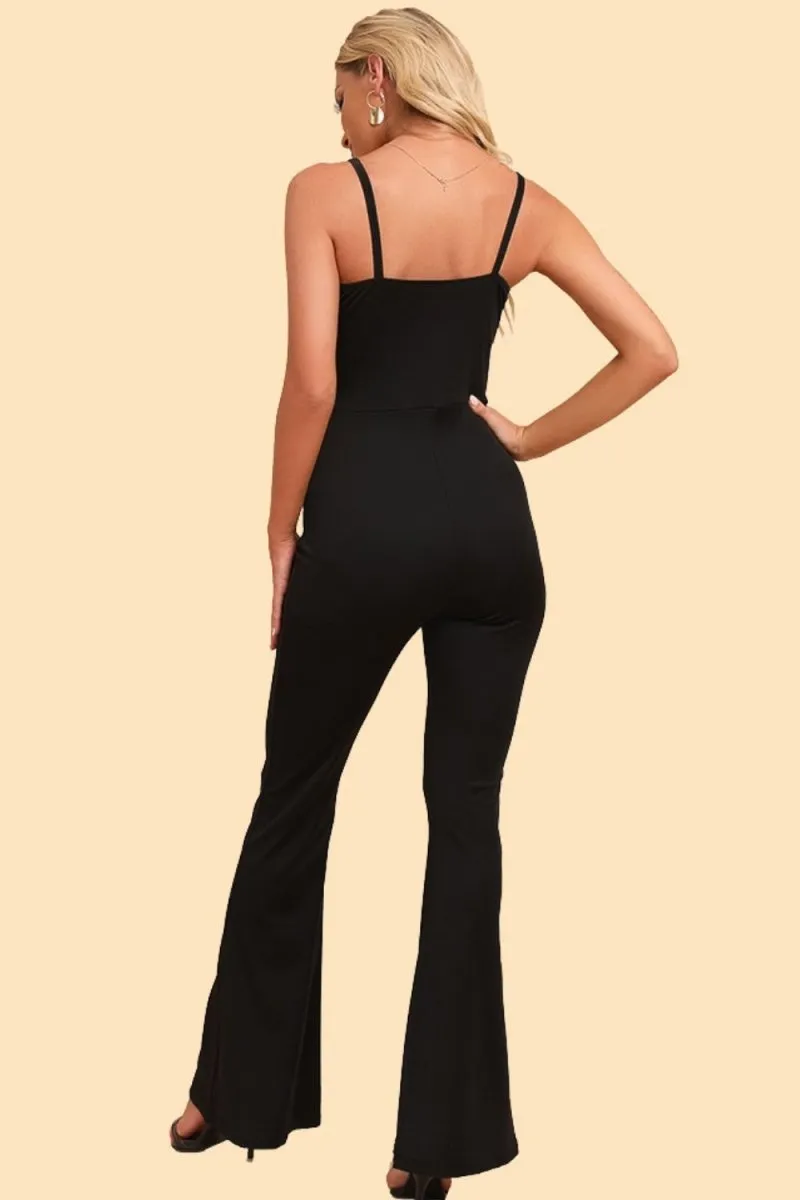 Sleek and Sexy Spliced Black Mesh Jumpsuit