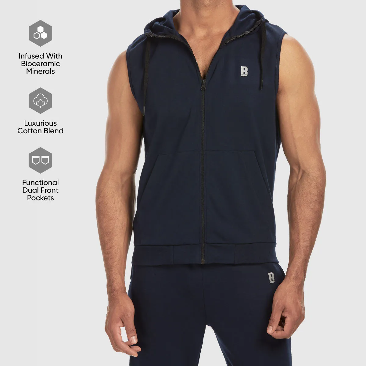 Sleeveless Hoodie - Navy Blue