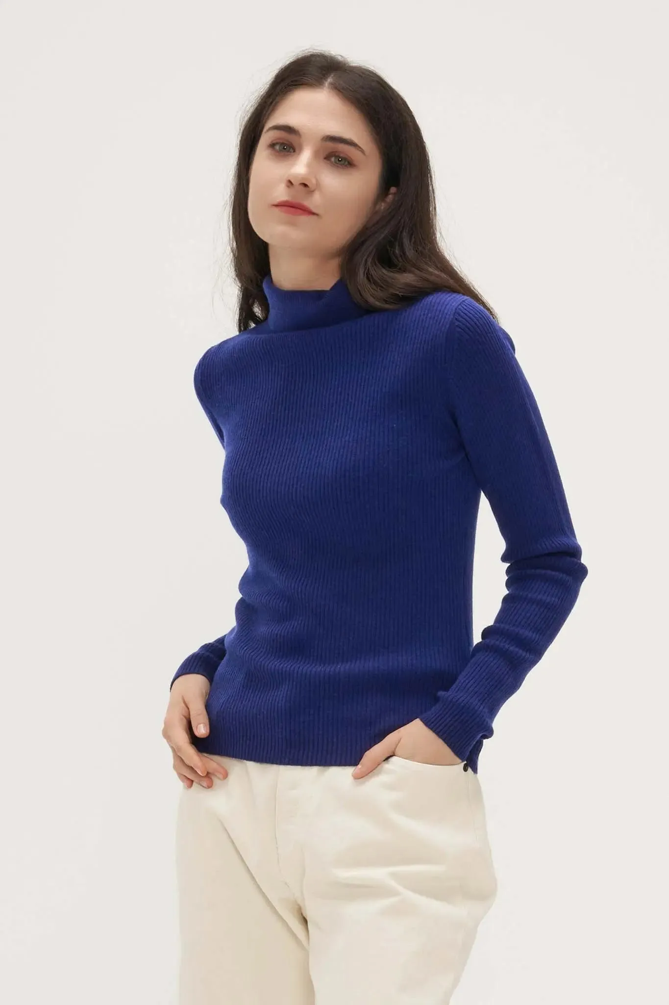 Slim Turtleneck Sweater in Cashmere and Wool