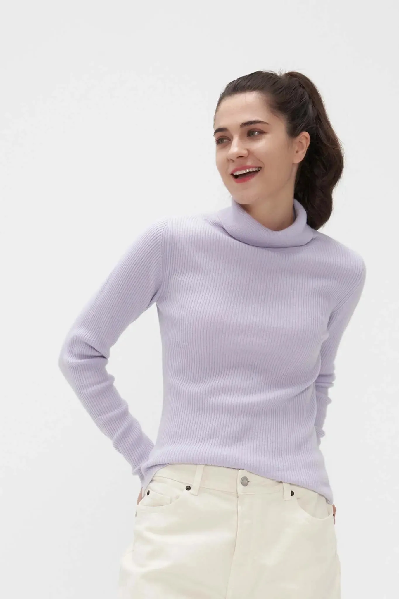 Slim Turtleneck Sweater in Cashmere and Wool