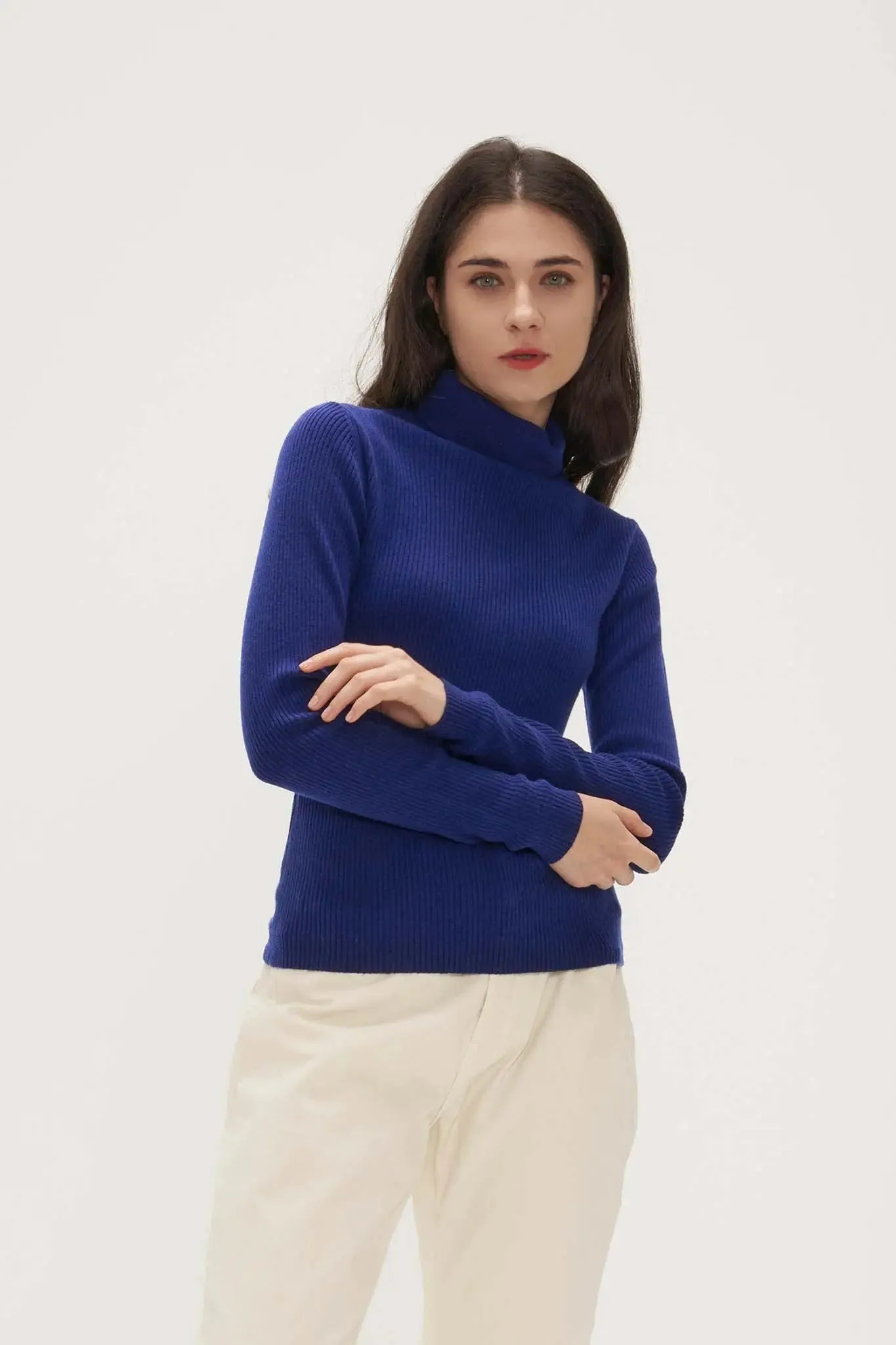 Slim Turtleneck Sweater in Cashmere and Wool