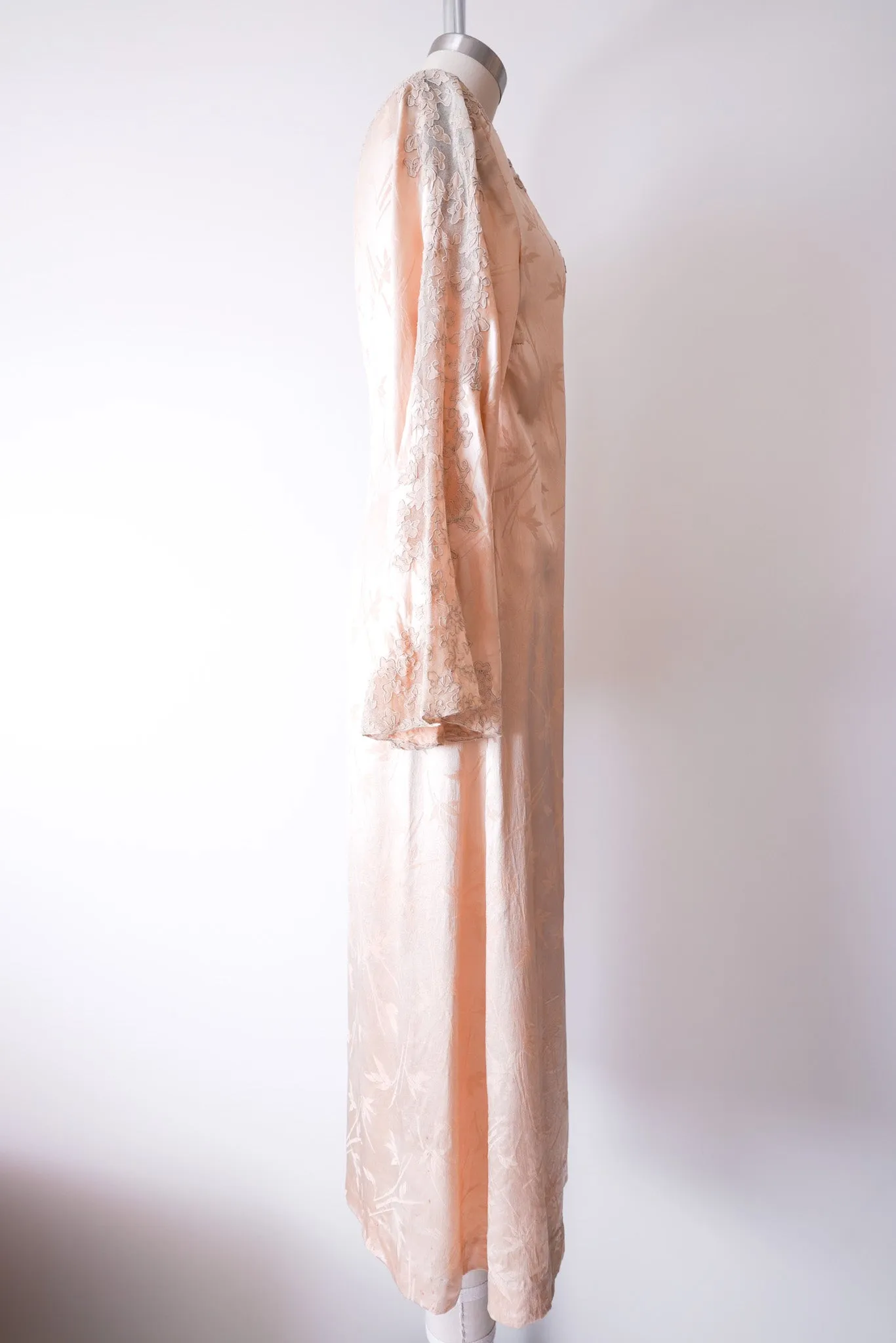Soft Peach Satin & Lace Wrap Dress