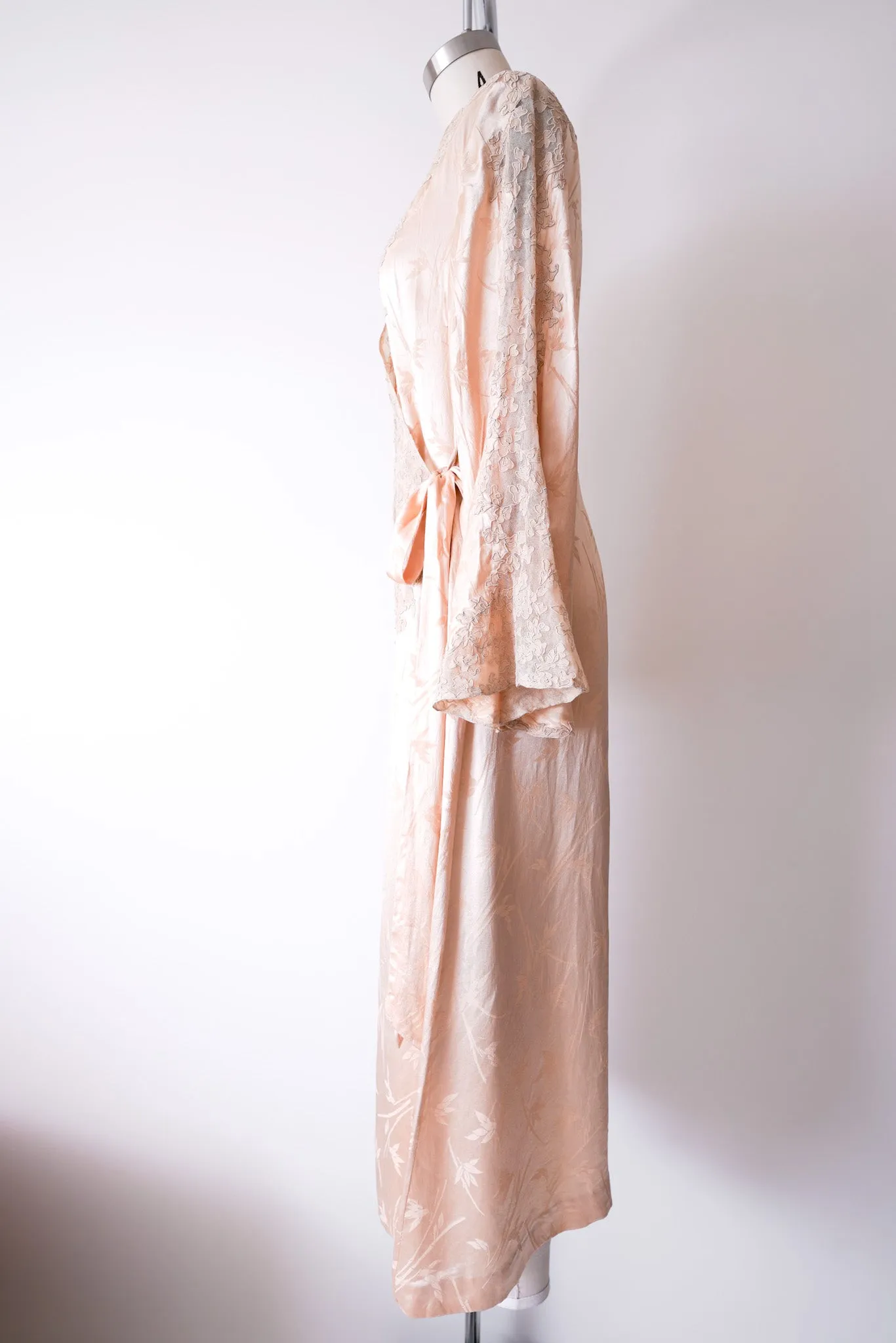 Soft Peach Satin & Lace Wrap Dress