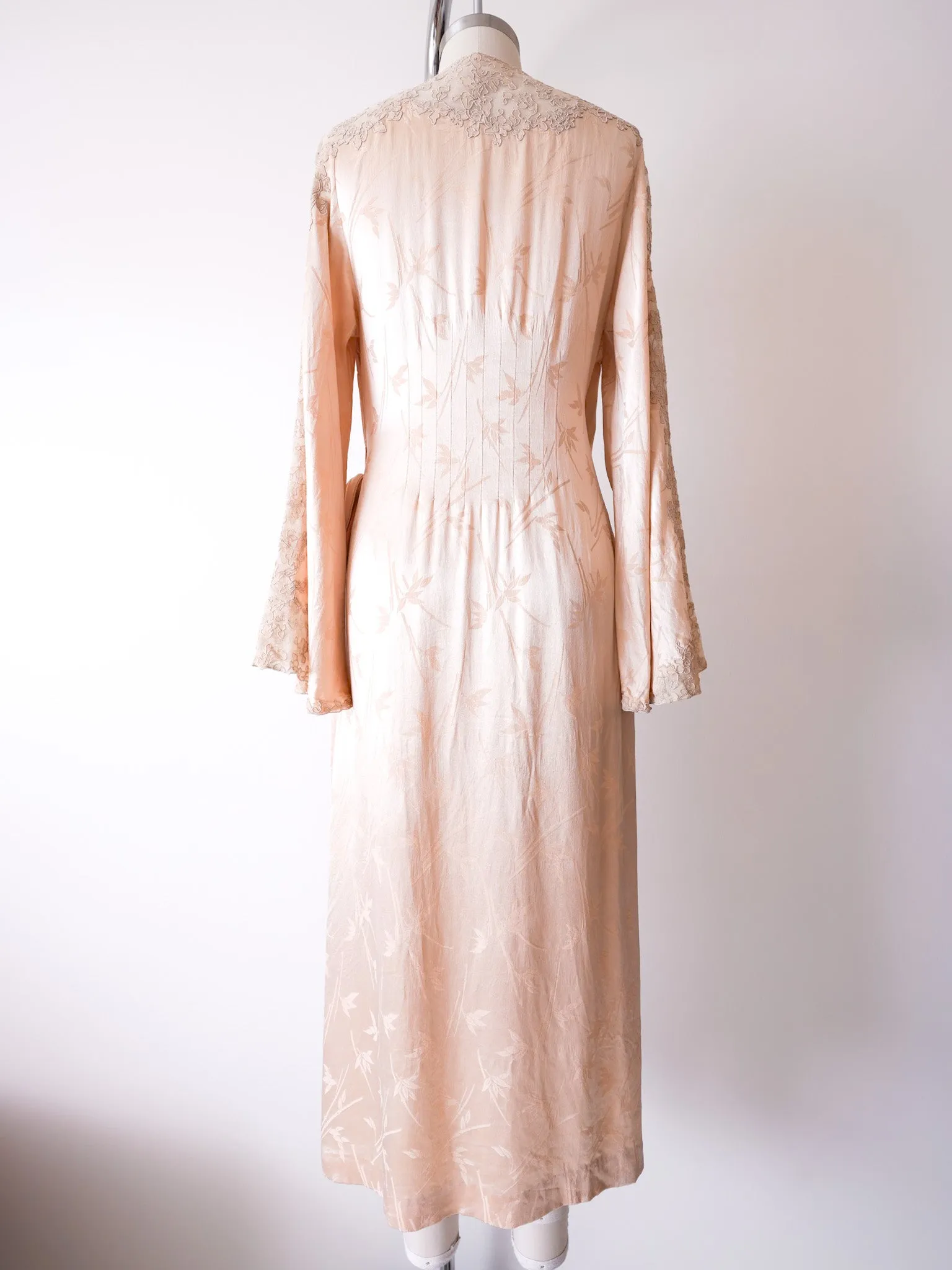 Soft Peach Satin & Lace Wrap Dress