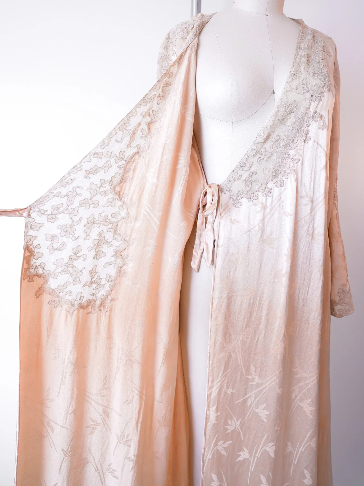 Soft Peach Satin & Lace Wrap Dress