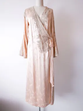 Soft Peach Satin & Lace Wrap Dress