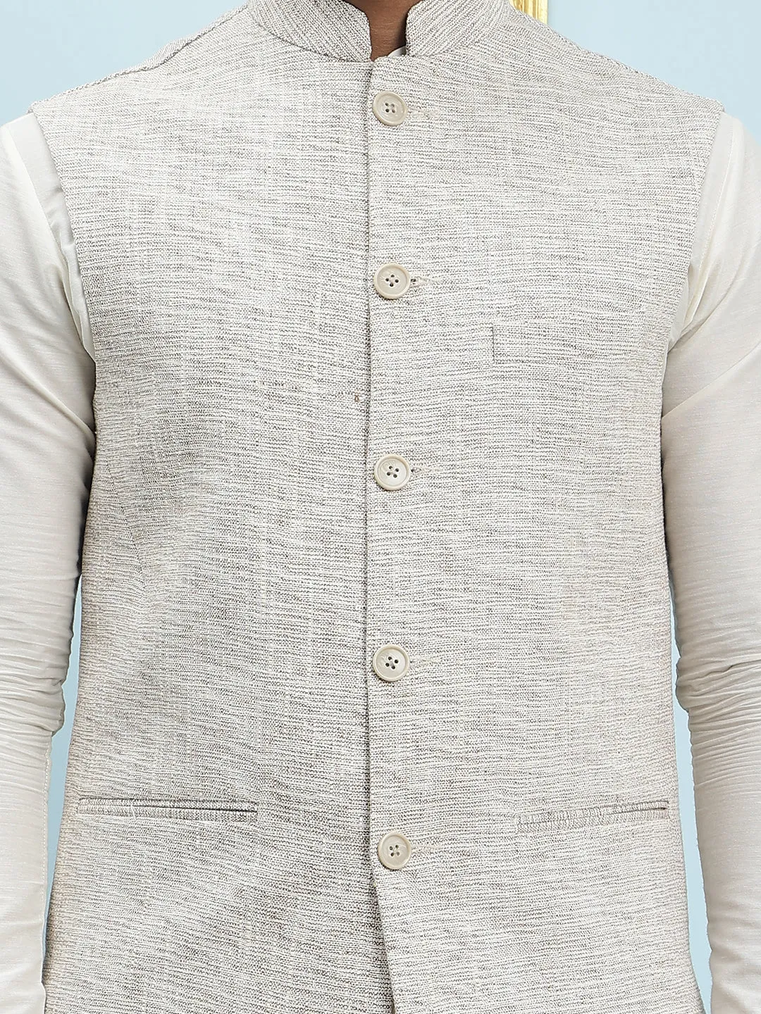 Solid Handwoven Pure Cotton Nehru Jacket