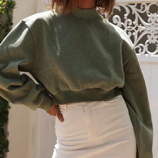 Standing Collar Long Sleeve Casual Wear Sweatshirt
