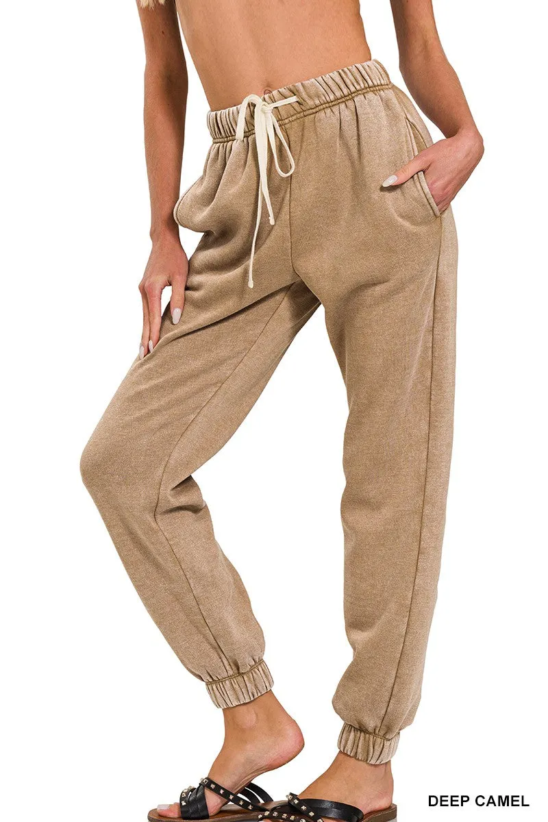Stay Cozy Mineral Wash Joggers in Camel
